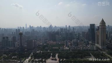 航拍湖北武汉汉口城市地标高楼